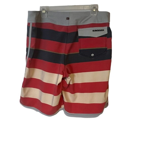 Quicksilver Swim Board Shorts Mens 34 Red White Blue Tie Waist - Picture 11 of 12